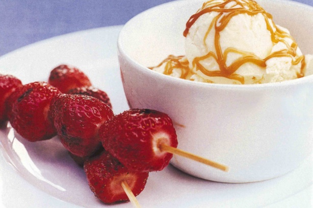 Grilled Strawberries with Ice Cream