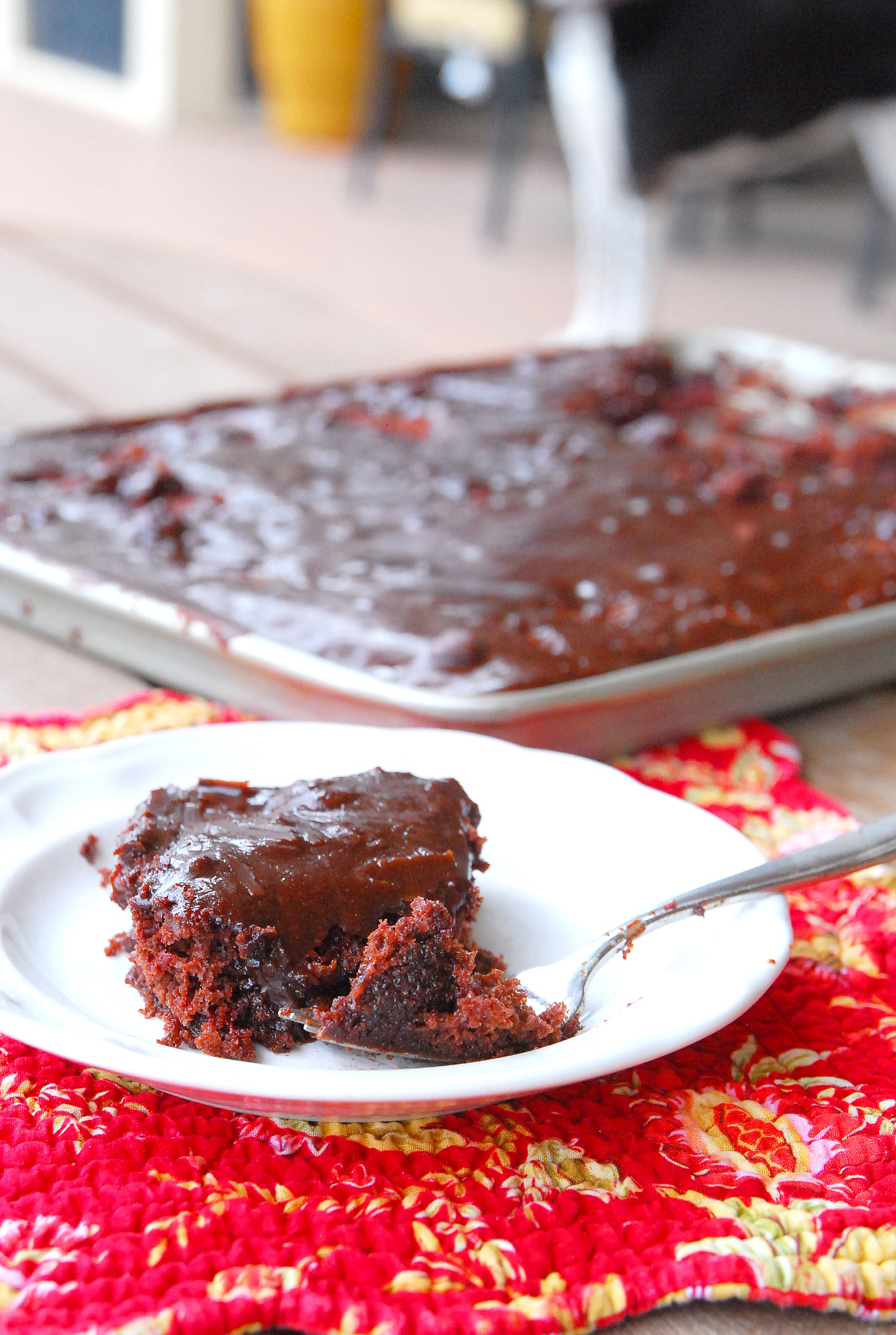 Chocolate Cherry Sheet Cake with YUM! Frosting